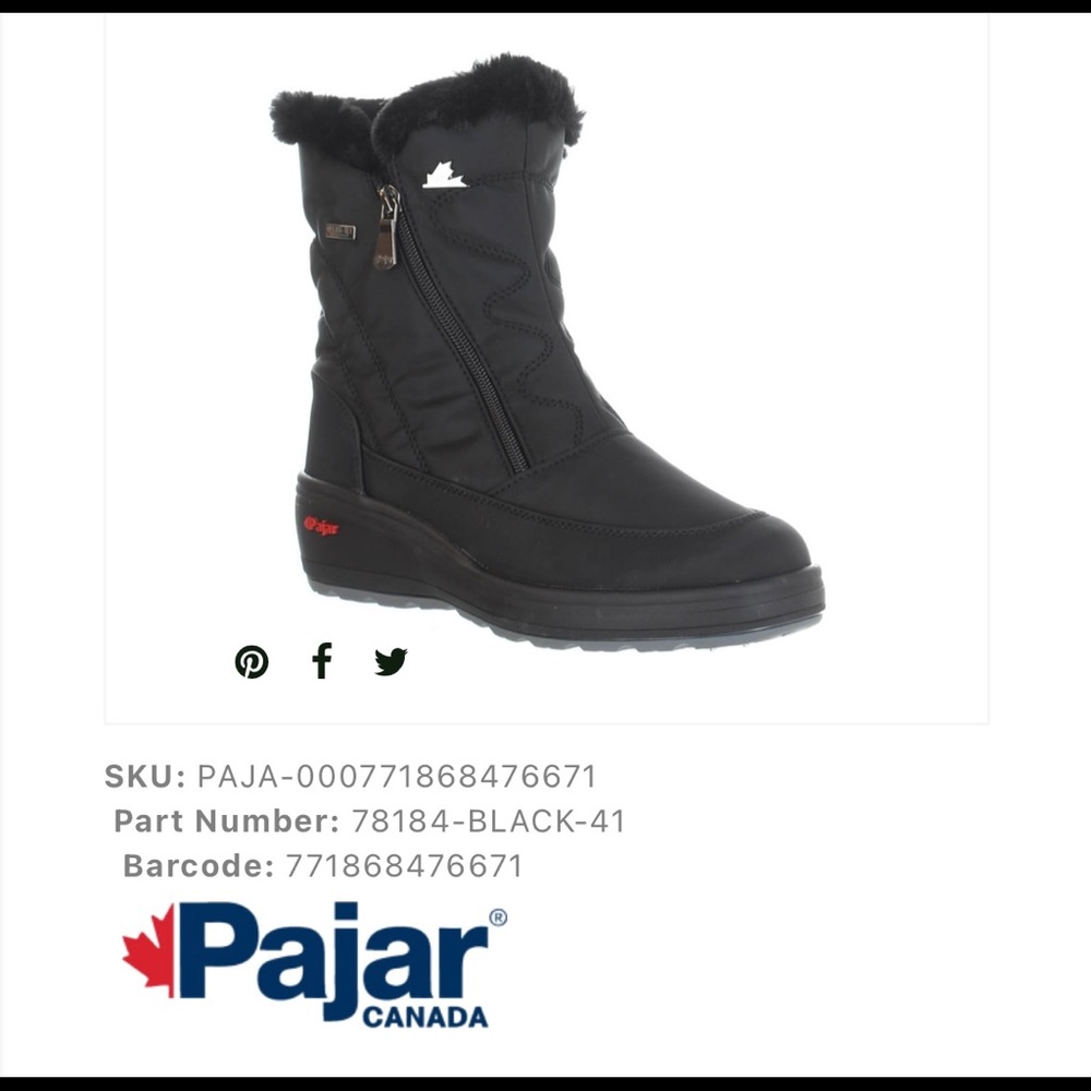 Pajar Canada Veronica Waterproof Boots 7.5 in Black.